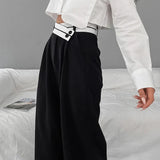 Françoise - Pantalon asymétrique à taille contrastante