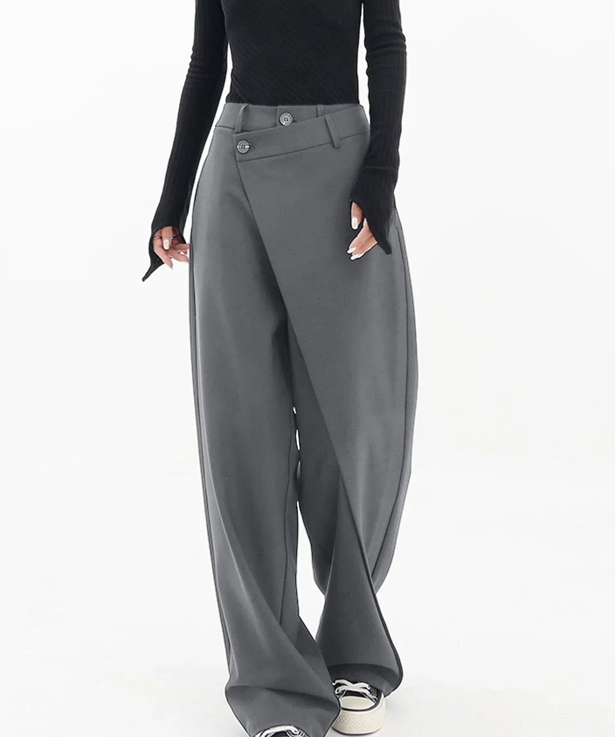 Lourdes - Pantalon Large Asymétrique avec Boutons