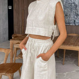 Auriane - Ensemble Pratique en Lin Deux Pièces avec Pantalon Large