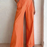 Lucille - Pantalon Large en Lin et Coton Orange Intense