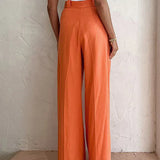 Lucille - Pantalon Large en Lin et Coton Orange Intense