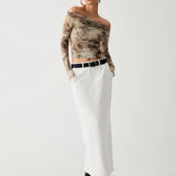 Ludivine - Crop Top en Tulle Terracotta à Épaules Dénudées