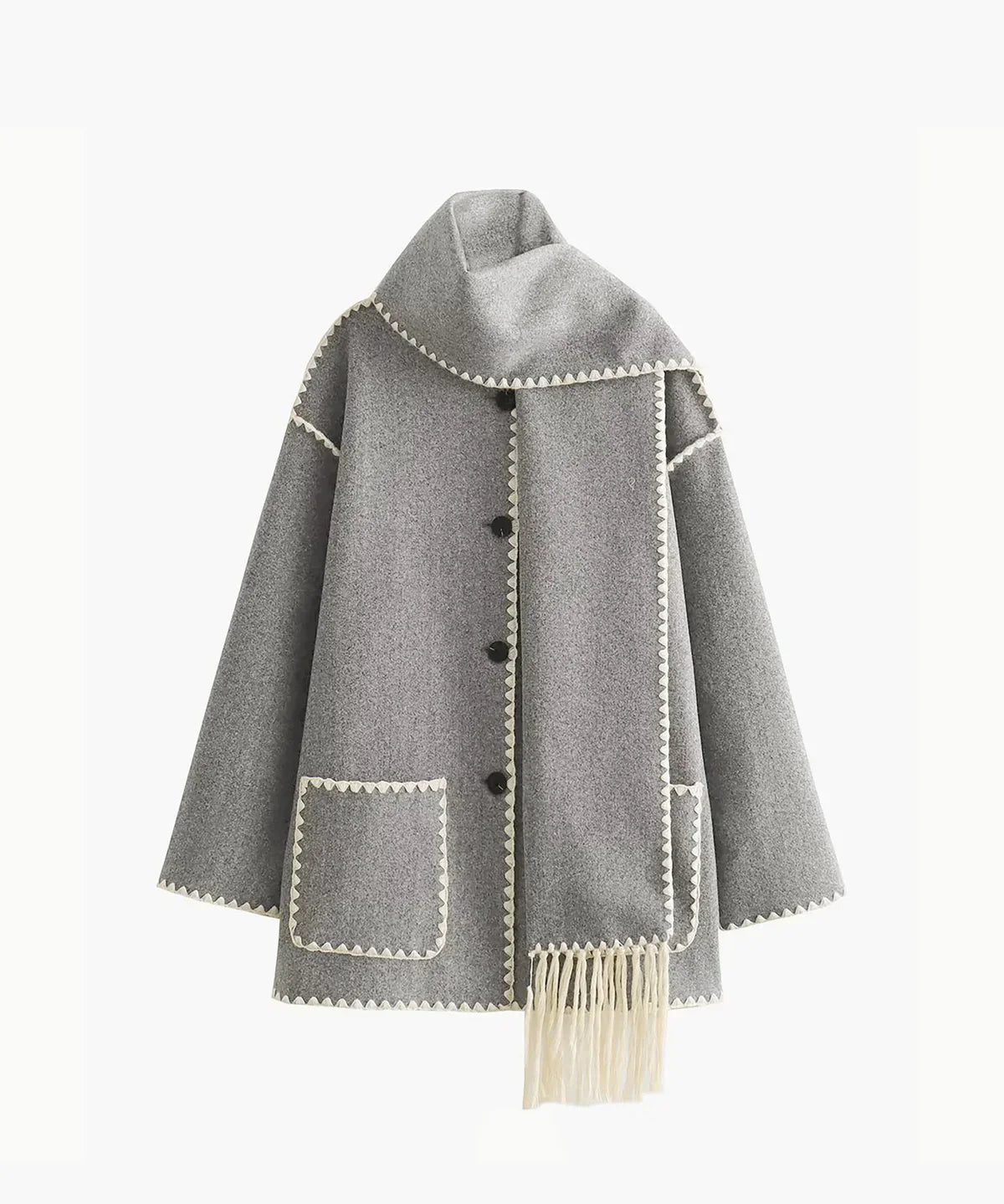 Estelle - Veste à Bordures Contrastées avec Foulard Assorti