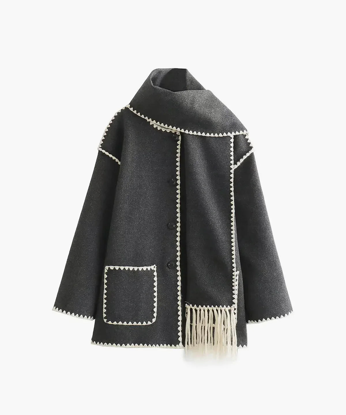 Estelle - Veste à Bordures Contrastées avec Foulard Assorti