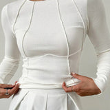 Camille - T-shirt Basique à Manches Longues avec Bordures