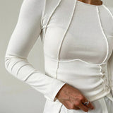 Camille - T-shirt Basique à Manches Longues avec Bordures