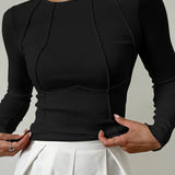 Camille - T-shirt Basique à Manches Longues avec Bordures