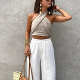 Carmina - Top Halter Croisé en Coton et Lin