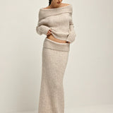 Mélanie - Ensemble en Maille Chaude Col Bateau Découvert (ou Épaules Dénudées)