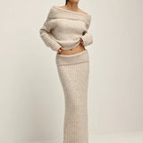 Mélanie - Ensemble en Maille Chaude Col Bateau Découvert (ou Épaules Dénudées)