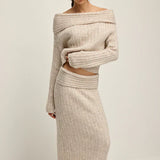 Mélanie - Ensemble en Maille Chaude Col Bateau Découvert (ou Épaules Dénudées)