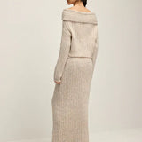 Mélanie - Ensemble en Maille Chaude Col Bateau Découvert (ou Épaules Dénudées)