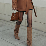 Araceli - Bottes en Daim Jusqu'au Genou avec Talon Kitten