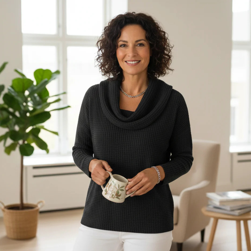 Flor – Pull en Maille Gaufrée avec Col Bénitier Élégant