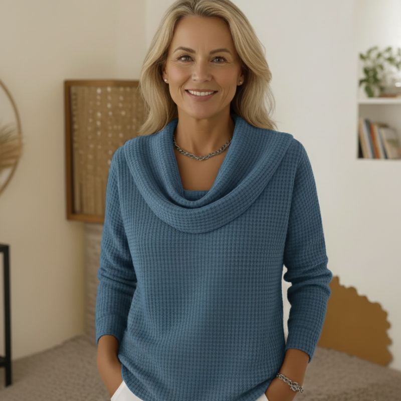 Flor – Pull en Maille Gaufrée avec Col Bénitier Élégant