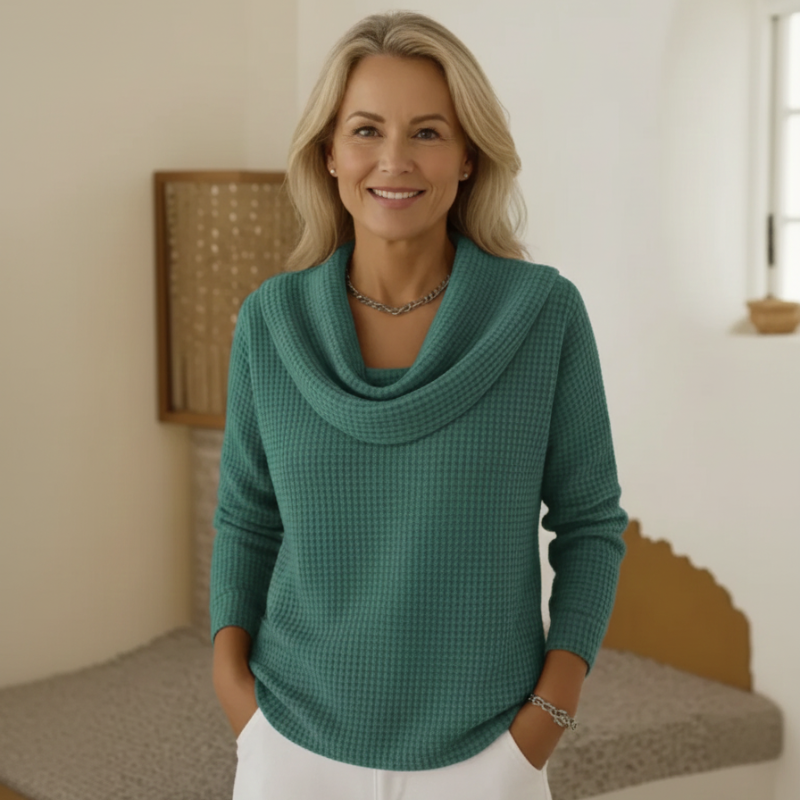 Flor – Pull en Maille Gaufrée avec Col Bénitier Élégant