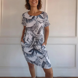 Delphine - Robe à col rond et imprimé botanique