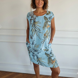 Delphine - Robe à col rond et imprimé botanique