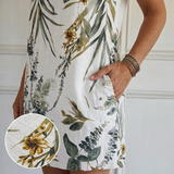 Delphine - Robe à col rond et imprimé botanique