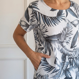 Delphine - Robe à col rond et imprimé botanique