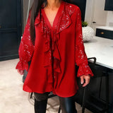 Cindy - Blouse Glamour Noire à Volants