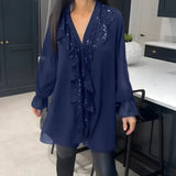 Cindy - Blouse Glamour Noire à Volants